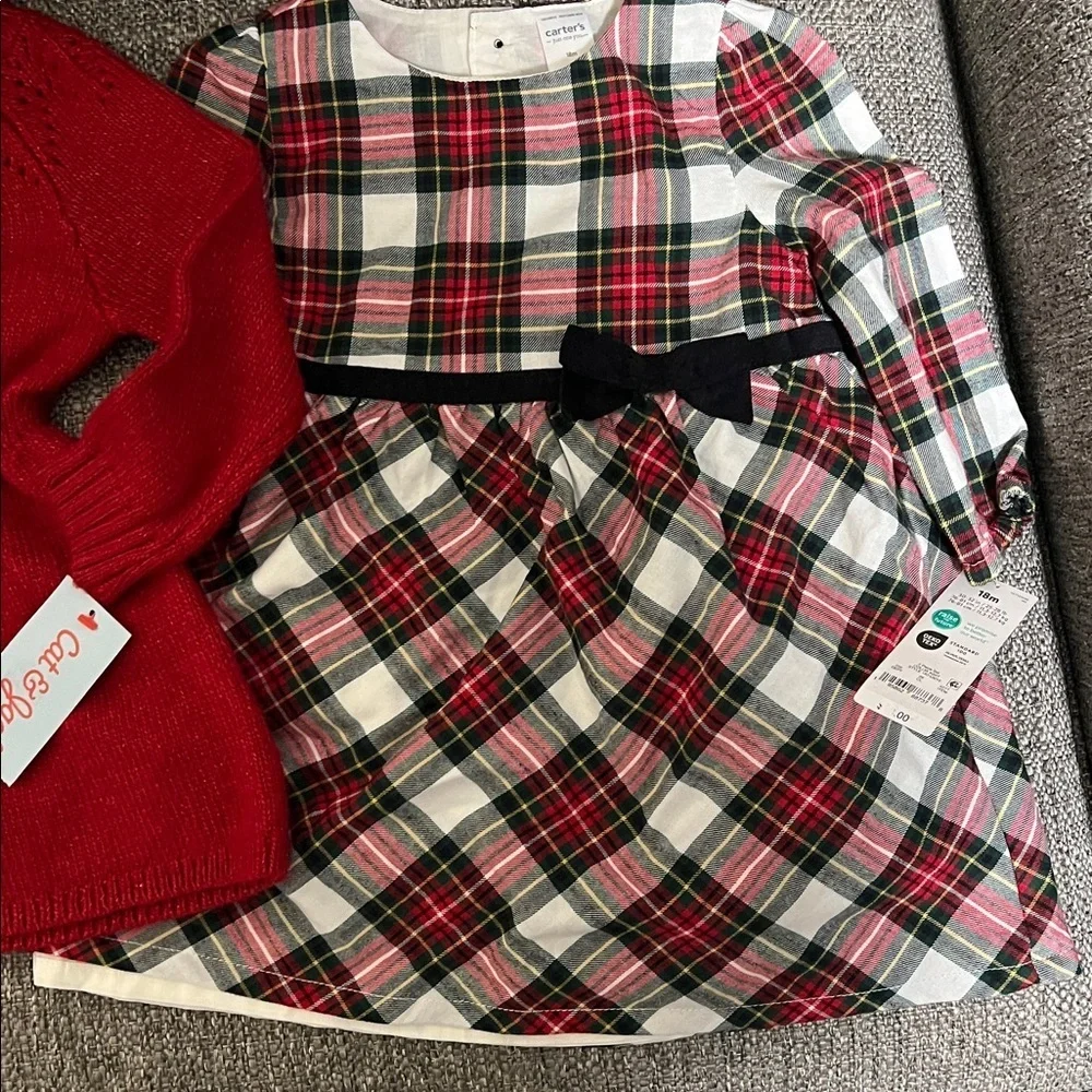 Infant girls Holiday outfit bundle-2 dresses and a plaid top 18 months NWT